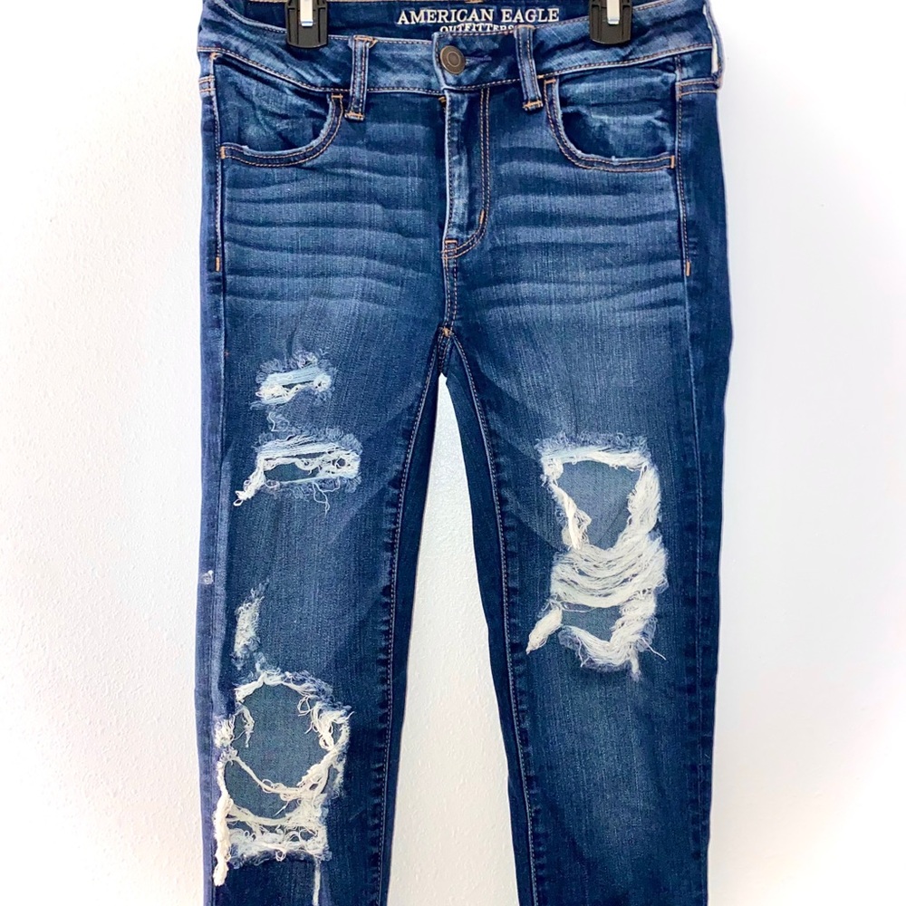 ripped dark washed jeans from american eagle